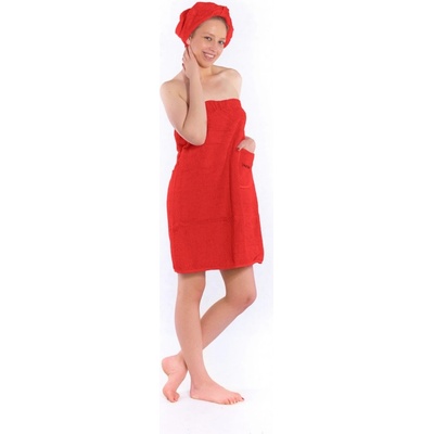 Interkontakt Dámský saunový kilt 70x150 cm s turbanem Logo SAUNA červený