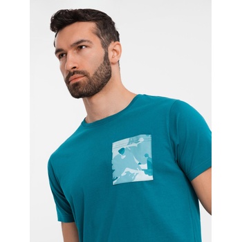 Ombre Clothing Мъжка памучна тениска с щампа на джоб - тюркоазна Ombre Clothing | Sin | МЪЖЕ | S