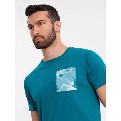 Ombre Clothing Мъжка памучна тениска с щампа на джоб - тюркоазна Ombre Clothing | Sin | МЪЖЕ | S