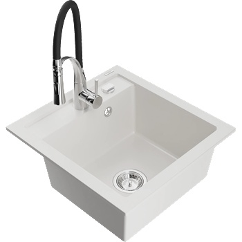 Mexen Vito гранитна мивка с 1-комора с кухненски смесител Aster, бял - 6503-20-73450-07 (6503-20-73450-07)