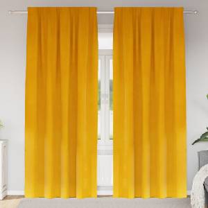 Pure Line Home Кадифени завеси в цвят шафран с комбиниран перделък, 2 бр. , 140 x 245 см