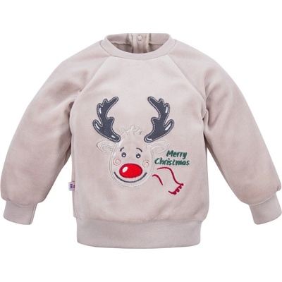 Eevi detská velúrová mikina Hi Reindeer béžová