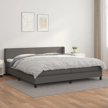 vidaXL Боксспринг легло с матрак, сиво, 200x200 см, изкуствена кожа (3130683)