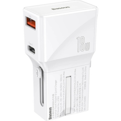 Baseus Захранване за ел. мрежа с USB-C и USB изходи и преходници за цял свят в едно устройство - Baseus Universal Conversion Plug Wall Charger (CCTY-02) (бял) (CCTY-02)
