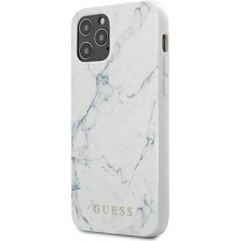 GUESS Marble Case - дизайнерски кейс с висока защита за iPhone 12, iPhone 12 Pro (бял)