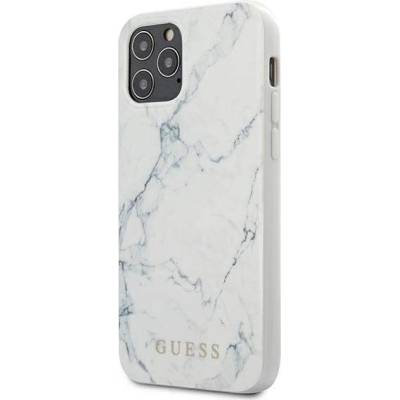 GUESS Marble Case - дизайнерски кейс с висока защита за iPhone 12, iPhone 12 Pro (бял)