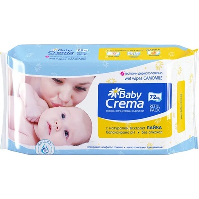 Baby crema мокри кърпи бебешки, Лайка, 72 броя