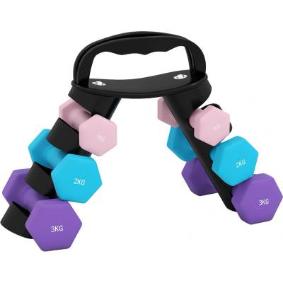 SPORTNOW A91-360V00PK Sada činek s úložným stojanem sada 6 činek pro fitness trénink 2 x 1 kg 2 x 2 kg 2 x 3 kg