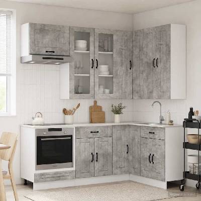 vidaXL Кухненски единица KALMAR 8 pcs Бетонно сиво Инженерна дървесина (3438460)