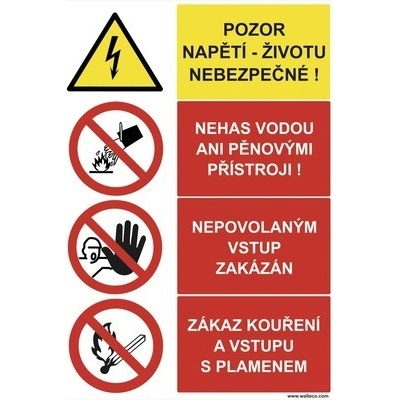 Samolepka "Pozor napětí, nehas vodou" 297x210 mm