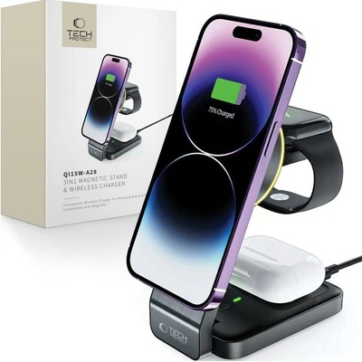 Tech-Protect QI15W-A28 3IN1 MAGNETIC MAGSAFE WIRELESS CHARGER čierna