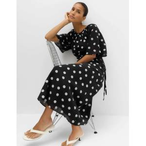 Marks & Spencer Миди рокля с точки и висока талия от лиоцел Marks & Spencer черна Marks & Spencer | Cheren | ЖЕНИ | 6 REG