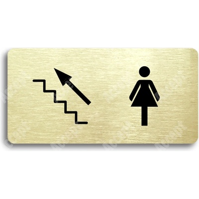 ACCEPT Piktogram WC ŽENY VLEVO NAHORU - zlatá tabulka - černý tisk bez rámečku