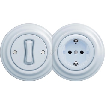 Reblig - Ретро еднополюсен ключ № 1 и SCHUKO контакт 230V с рамка в синьо (RG0026E)