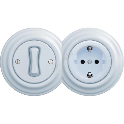 Reblig - Ретро еднополюсен ключ № 1 и SCHUKO контакт 230V с рамка в синьо (RG0026E)