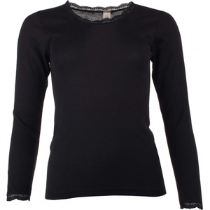 Engel Дамско копринено термобельо Engel Women's Shirt L/S with Lace Merino base layer - Black - размер 34/36 (EU) (114-0990-0111)