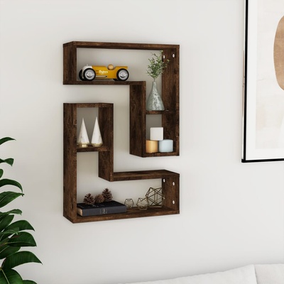 vidaXL Стенни рафтове, 2 бр, опушен дъб, 50x15x50 см, инженерно дърво (826641)