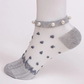 Image 1 of Сиви дамски чорапи с тюл и перли