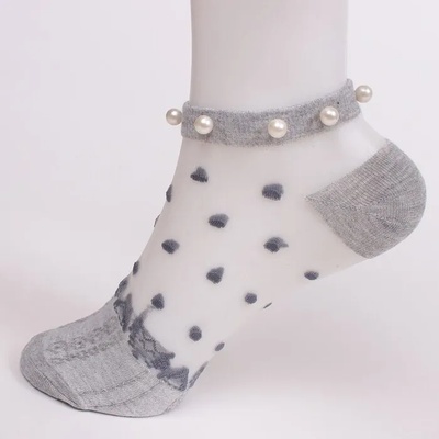Сиви дамски чорапи с тюл и перли