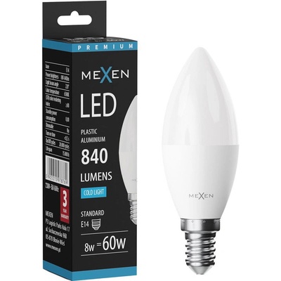 Mexen Nova LED крушка E14, C37, 8W, Студена - 6500K, 840 lm - L102-E14-0865-01 (L102-E14-0865-01)