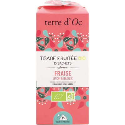 Terre d'Oc Fraise Litchi & Basilic BIO ovocno bylinný čaj 15 čajových sáčků