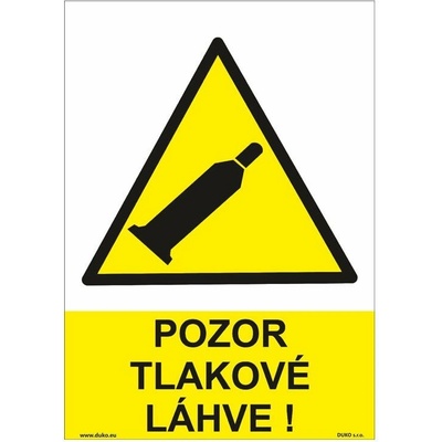 DUKO POZOR TLAKOVÉ LÁHVE! Formát: 148 x 210 mm, Materiál: plast 3 mm, samolepící vinylová fólie