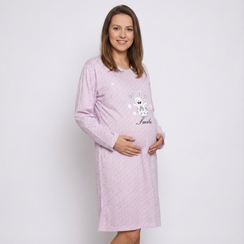 Бледолилава макси нощница за кърмачки със зайче и сърца