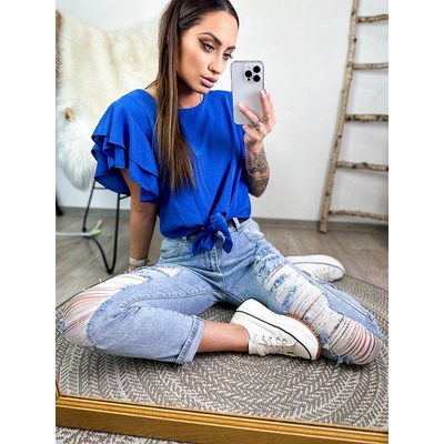 letní top na vázání modré