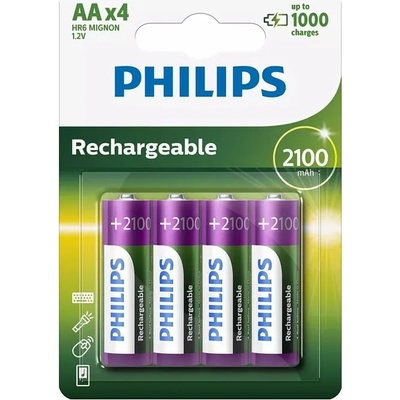 Philips Акумулаторна батерия Philips Rechargeable R6B4A210/10, AA, 1.2V, 2100mAh, NiMH, 4бр (R6B4A210/10)