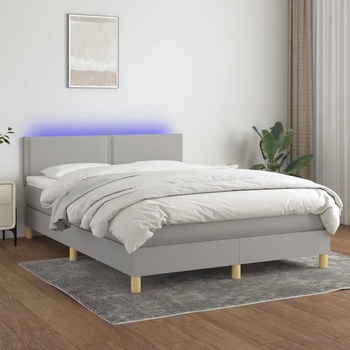 vidaXL Боксспринг легло с матрак и LED, светлосиво, 140x190 см, плат (3133629)
