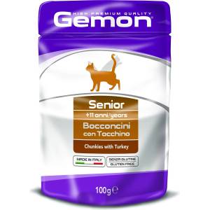 Gemon cat chunkies senior with turkey - Пауч за възрастни котки с Пуйка - 100гр