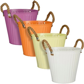 Image 1 of Mica КАШПА МЕТАЛНА С КОНОПЕНИ ДРЪЖКИ ø13x12см БЯЛО/ЖЪЛТО/ОРАНЖ/РОЗОВО (1147344)