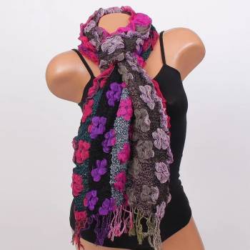 Image 1 of Многоцветен шал с ефектни цветя и ресни