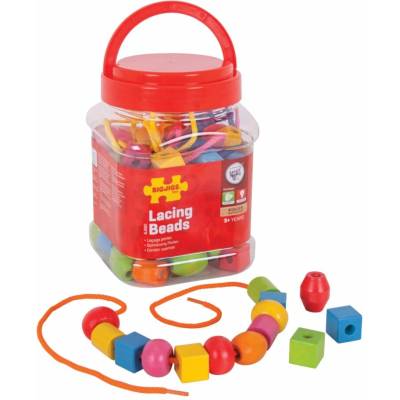 Bigjigs Toys Dřevěné navlékací korálky v bedýnce