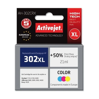 Activejet Мастило Activejet AH-302CRX (заместител за HP 302XL F6U67AE, Premium, 21 ml, 500 страници, цветно) (AH-302CRX)