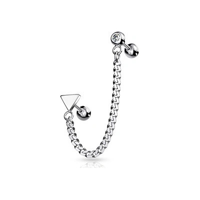 Šperky4U Cartilage piercing do ucha s řetízkem trojúhelník CP1065-TRA