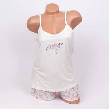Image 1 of Дамска пижама в бяло с костенурка и нежни цветя