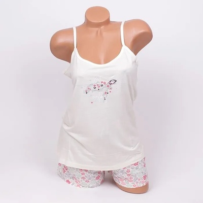 Дамска пижама в бяло с костенурка и нежни цветя