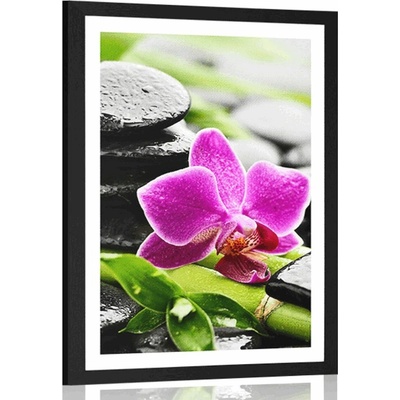 Plakát s paspartou wellness zátiší s fialovou orchidejí - 40x60 no frame