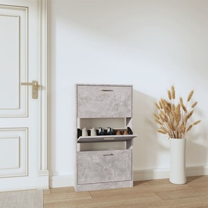 vidaXL Шкаф за обувки, бетонно сив, 59x17x108 см, инженерно дърво (342529)
