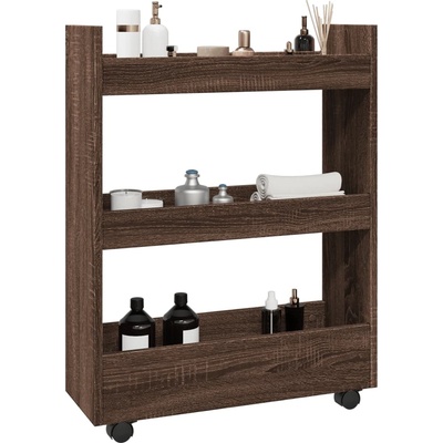 vidaXL Тясна количка за съхранение 3 нива кафяв дъб инженерно дърво (855256)