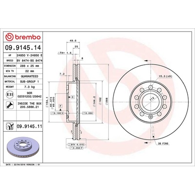 Brzdový kotouč BREMBO 09.9145.11