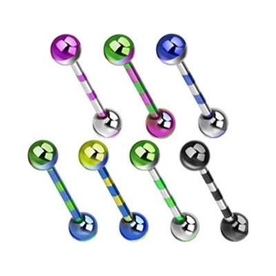 Šperky eshop tyčinka z chirurgické oceli s barevnými anodizovanými pásky C30.7 fialová zelená