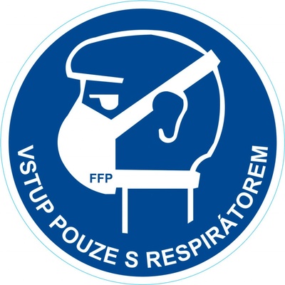 Samolepka výstražná " VSTUP POUZE S RESPIRÁTOREM" 160 mm vnitřní
