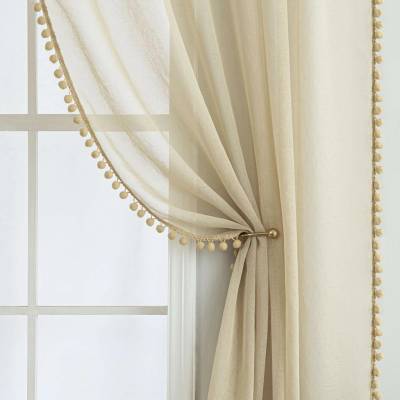 MIULEE Průsvitné záclony s bambulkami 2 ks 145 × 140 cm béžové