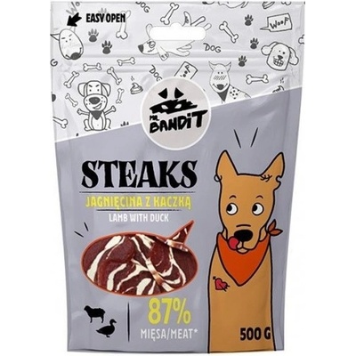 VetExpert Mr. Bandit STEAKS Lamb with duck - лакомство за кучета, агнешко и патешко месо с ароматна треска, 500 гр - Полша
