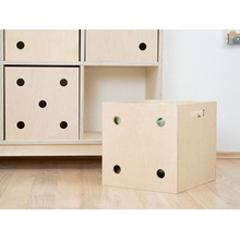 Benlemi Dřevěný úložný box DICE s čísly ve stylu hrací kostky 33x33x37 cm Čtyřka Přírodní dekor bez laku