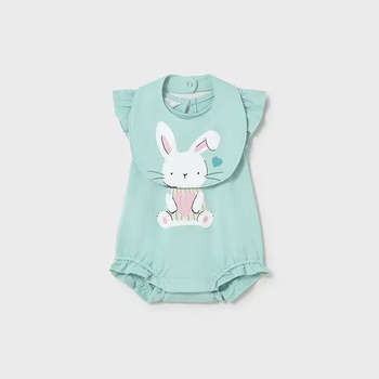 Mayoral Комплект къс гащеризон и лигавник в цвят анасон за новородено момиче със зайче Mayoral