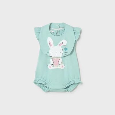 Mayoral Комплект къс гащеризон и лигавник в цвят анасон за новородено момиче със зайче Mayoral