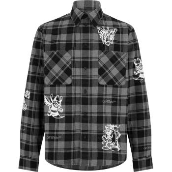 OFF WHITE Риза с дълъг ръкав OFF WHITE Men's Character Check Cotton Long Sleeve Flannel Overshirt - Black White